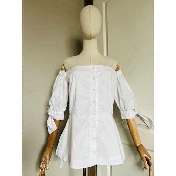 Lela Rose PEARL Women's Elbow-Sleeve Off-The-Shoulder Poplin Top White Sz 6 $295 - Picture 3 of 16